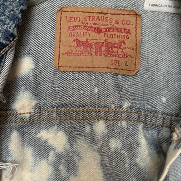 Levi’s y2k 90’s style distressed torn bleached destroyed denim jacket L large - Picture 12 of 13